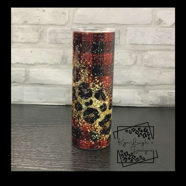 Buffalo Plaid Glitter Tumbler